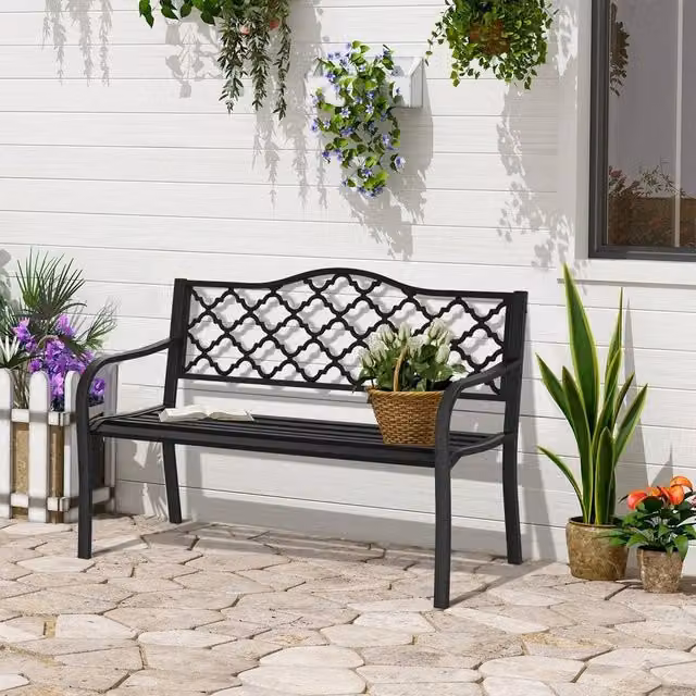 FORGEVIO 2-Seater Cast Iron Garden Bench in Antique Black