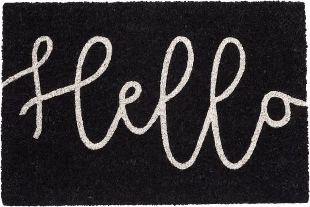 Orsina Hello Black Coir Doormat, Black, W/D/H: 60 x 40 x 2 cm