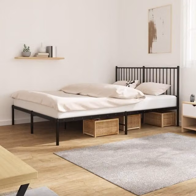 Berkfield Home Metal Bed Frame with Headboard in Black, W/D/H: 150 x 200 cm – 1