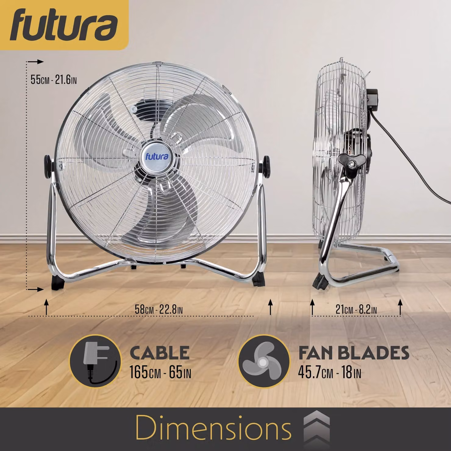 Futura Large 20 inch High Velocity Floor Fan in Silver with 3 Speeds and Oscillation – 6