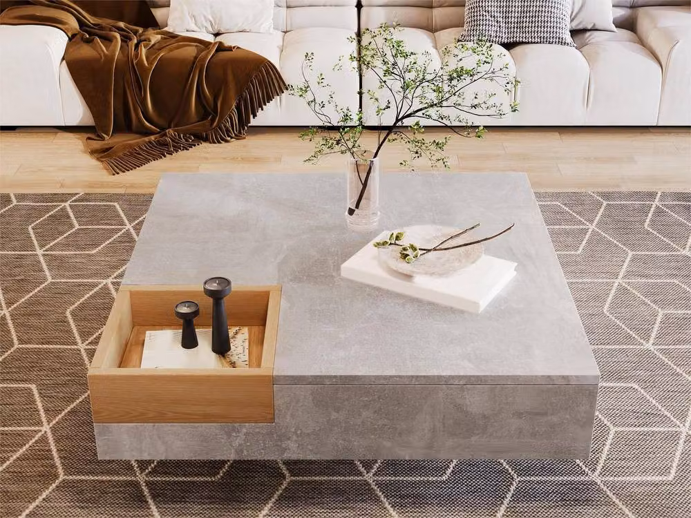 Merax Concrete Effect Square Coffee Table with Removable Storage Box in Grey, W/D/H: 72 x 72 x 30 cm – 3