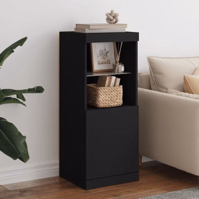 Berkfield Home Modern Black Sideboard with Integrated LED Lights, W/D/H: 41 x 37 x 100 cm