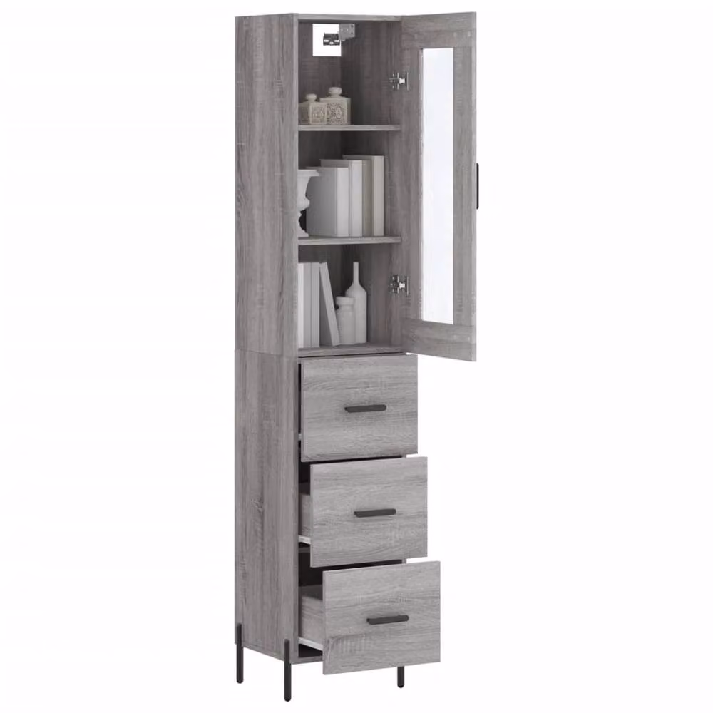 Berkfield Home Grey Sonoma Highboard with Glass Doors and Internal Shelves, W/D/H: 34.5 x 34.5 x 180 cm – 3