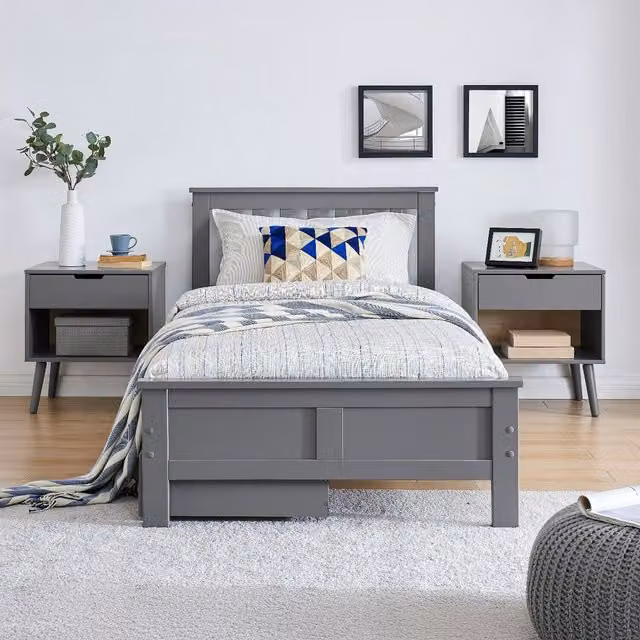 FurnitureboxUK Azure Modern Solid Pine Bed Frame and Mattress in Grey, W/D/H: 90 x 200 cm