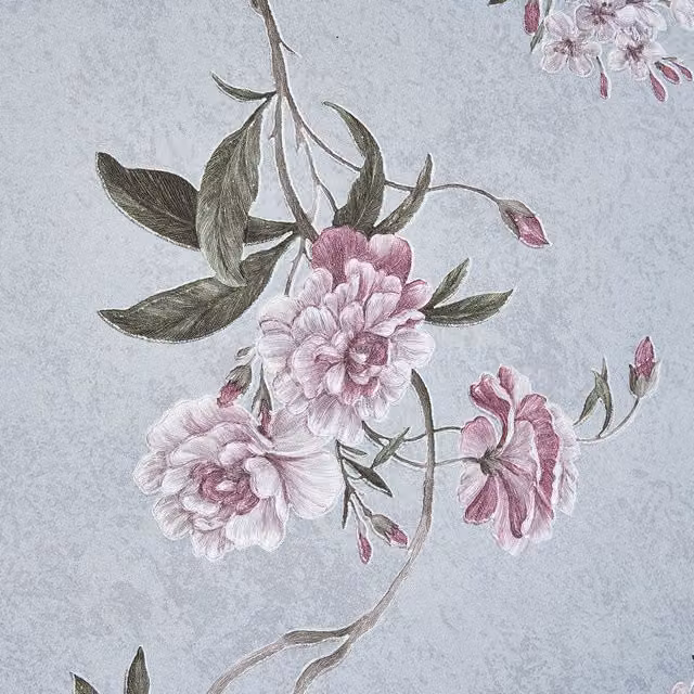 Livingandhome Multicoloured Blue Floral Botanical Non-Woven 3D Embossed Wallpaper Roll