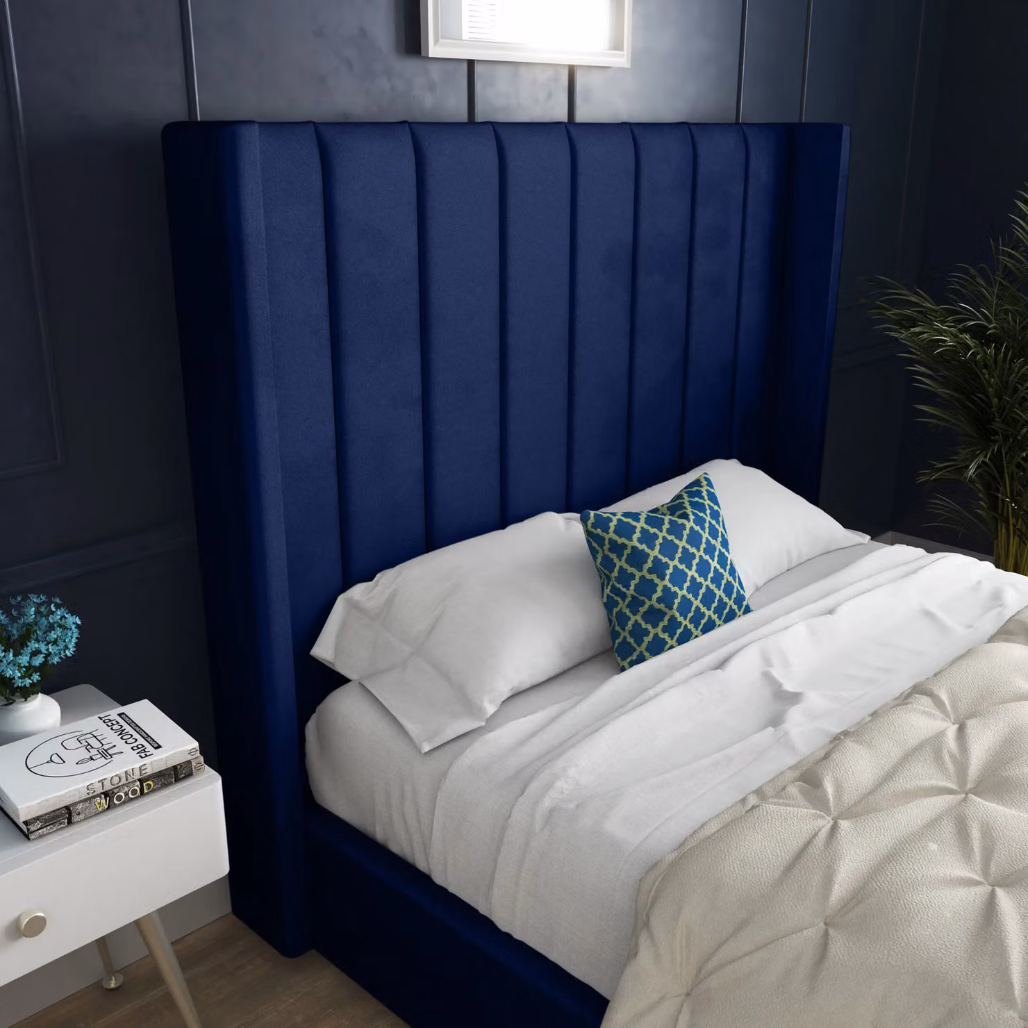 DS Living Oxford Upholstered Blue Velvet Bed Frame, 200 x 200 cm – 2