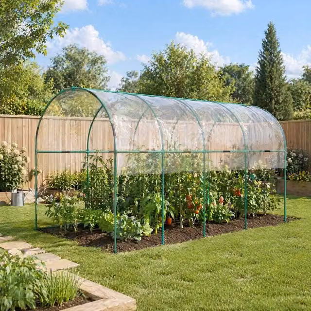 STILVORA Tunnel Greenhouse with Steel Frame and Transparent Plastic Cover, W/D/H: 400 x 123 x 171 cm – 1