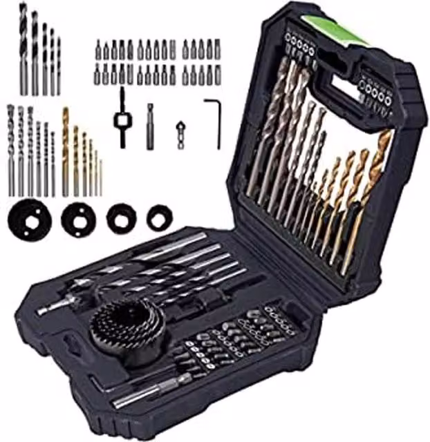 MYLEK 56 Piece HSS Drill Bit and Screwdriver Accessory Set with Storage Case in Black and White – 1