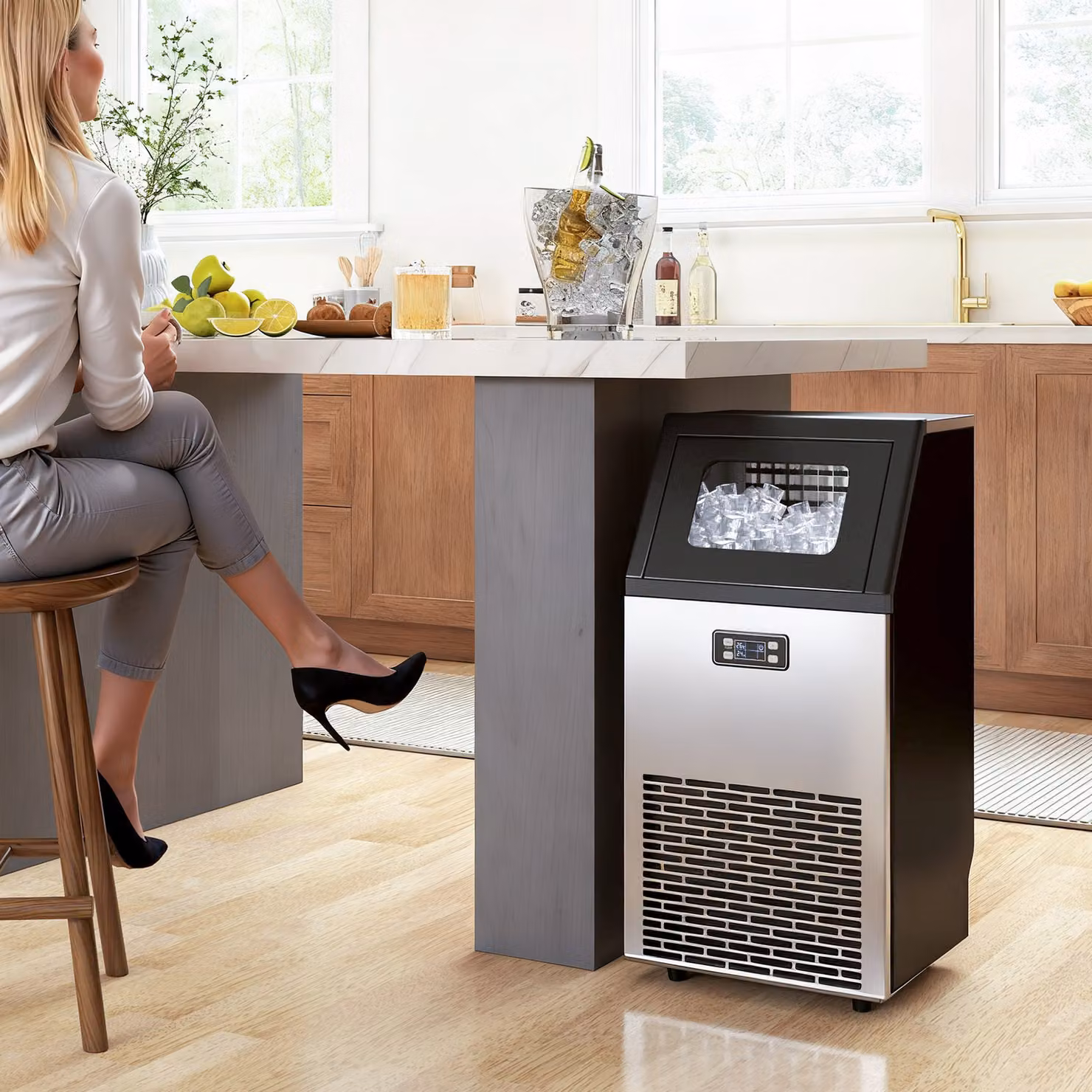 HOMCOM Commercial Stainless Steel Ice Maker Machine in Silver with Digital Display and Self-Cleaning Function, 45kg/24 Hours Production and 11kg Storage Capacity – 2