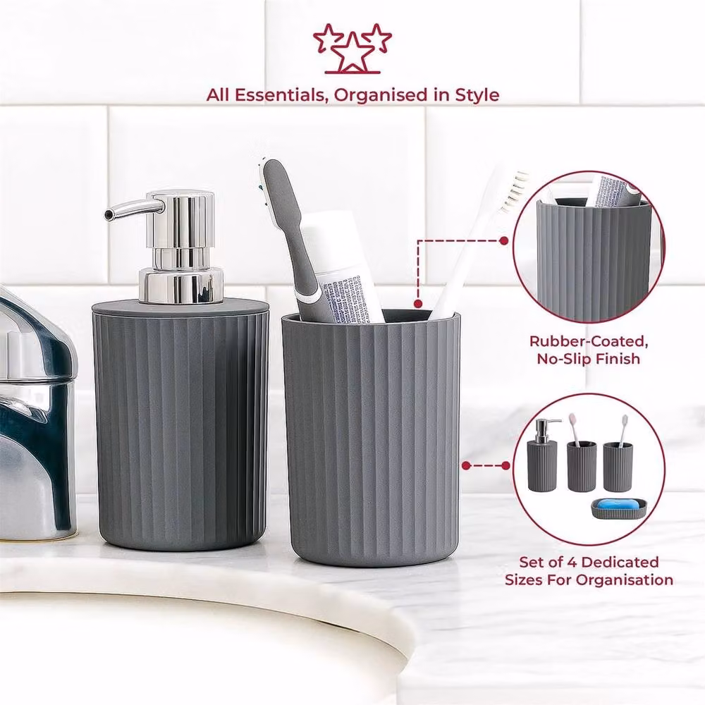 Kelvenix Matt Grey Rubber Coated Soap Dish, Tumbler and Soap Dispenser Set – 3