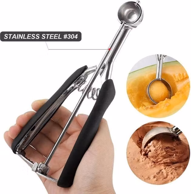 Kelvenix 3-Piece Ice Cream Scoop Set in Black, Stainless Steel and Silicone
