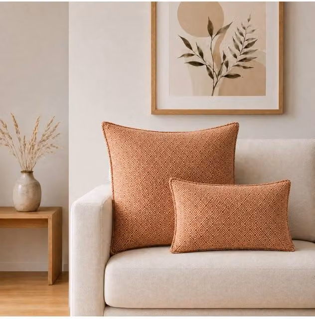 KDMD Squares Jumbo Cotton Cushion Cover in Terracotta, W/D/H: 60 x 60 x 60 cm