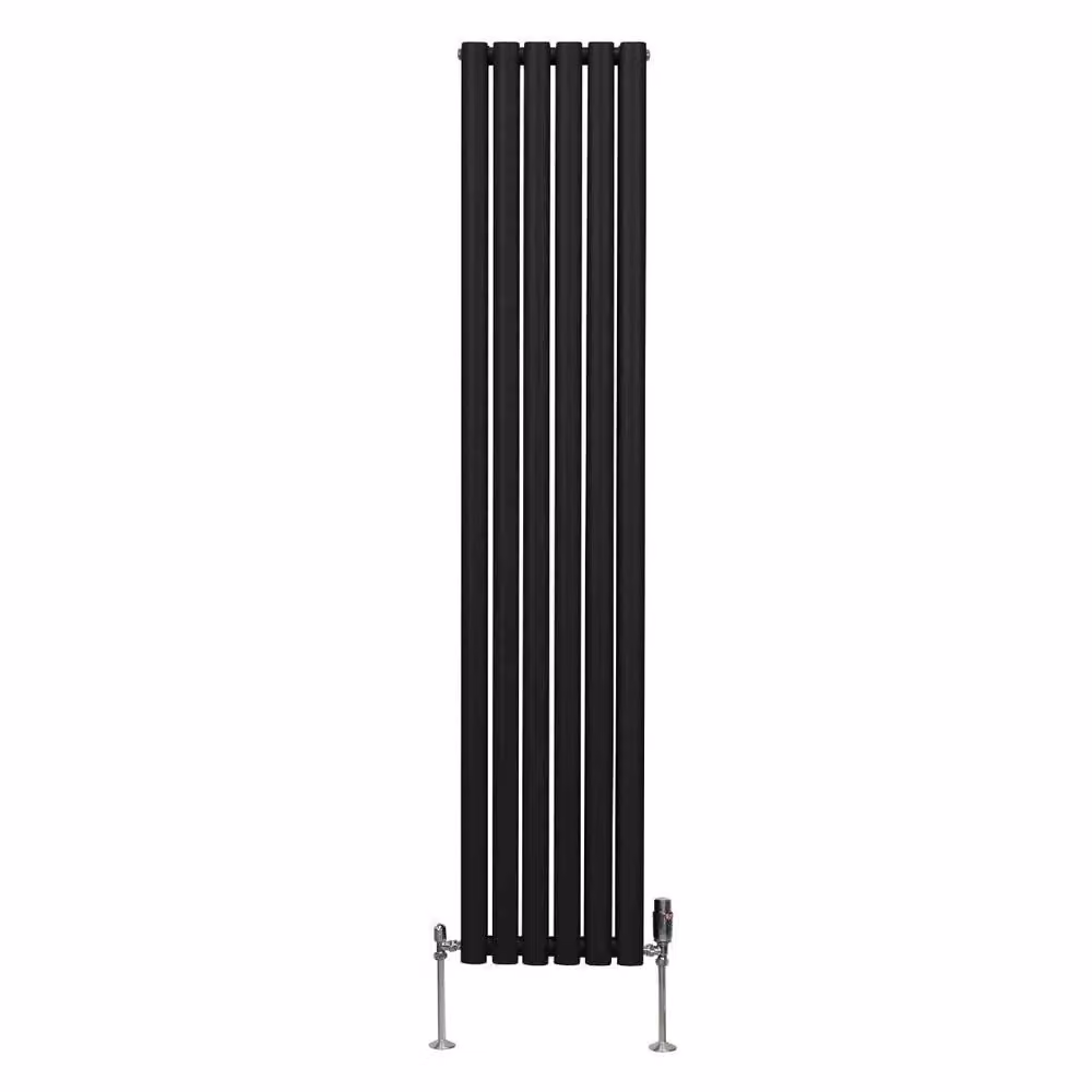 Monstershop Oval Column Radiator with Integrated Valves and Thermostat Head, Black, H: 180 cm, W: 36 cm, D: 36 cm – 2