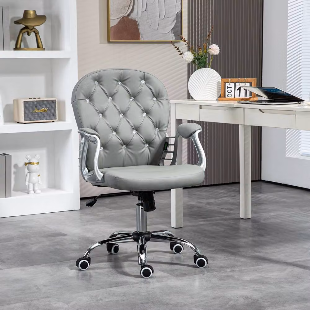 ERGOVEXA Ergonomic Office Chair with 360 Degree Swivel and Grey Synthetic Leather Padded Base, H 120 x W 60.5 x D 59.5 cm – 4