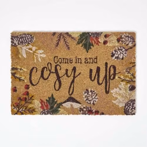 Homescapes Floral Coir Doormat, Brown, W/D: 60 x 40 cm