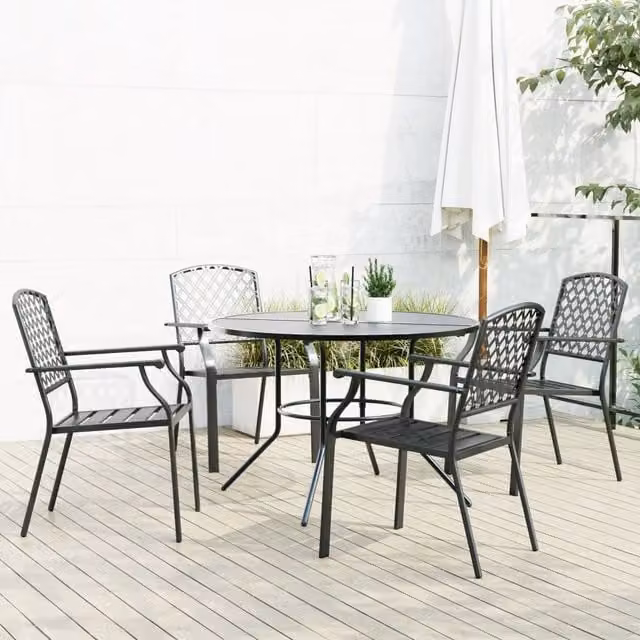 Berkfield Home Stackable Garden Chair Set of 5 in Anthracite Black Powder-coated Steel – 1