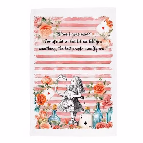 Purely Home Alice's Adventures Floral Pink Striped Tea Towel, W: 67 cm, H: 45 cm