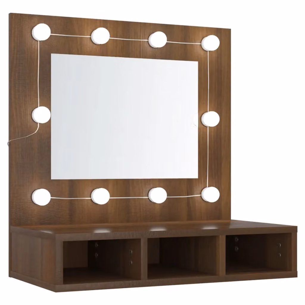 Berkfield Home Modern Mirror Cabinet with LED Lighting in Brown Oak, W/D/H: 60 x 31.5 x 62 cm – 2