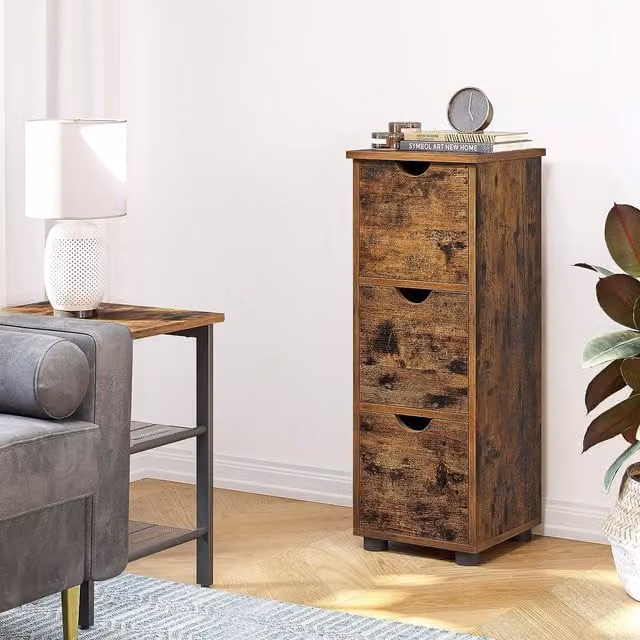 VASAGLE Rustic Brown Bathroom Storage Tower Cabinet with 3 Drawers – 1