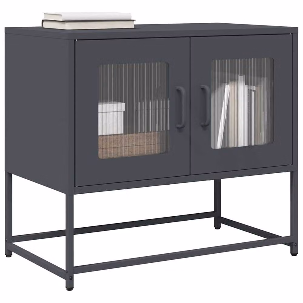 Berkfield Home TV Cabinet in Anthracite Matt Cold-rolled Steel W/D/H: 68 x 39 x 60.5 cm – 2