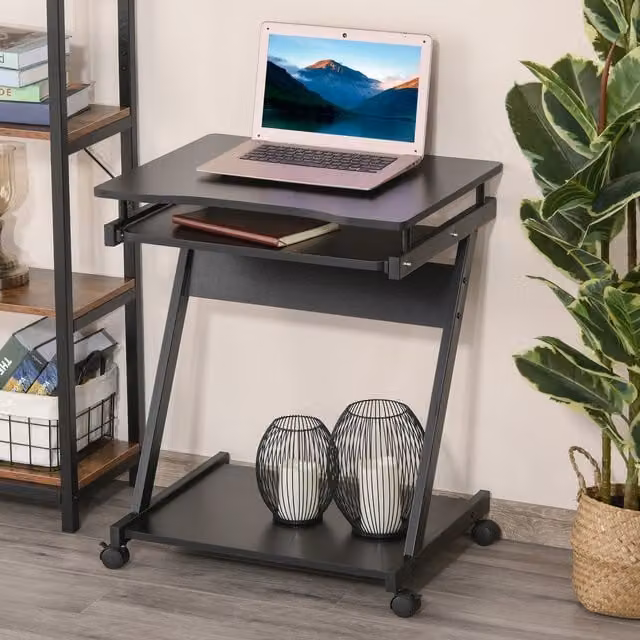 HOMCOM Modern Movable Computer Desk in Black with Castors, W: 48 cm, D: 48 cm, H: 73 cm