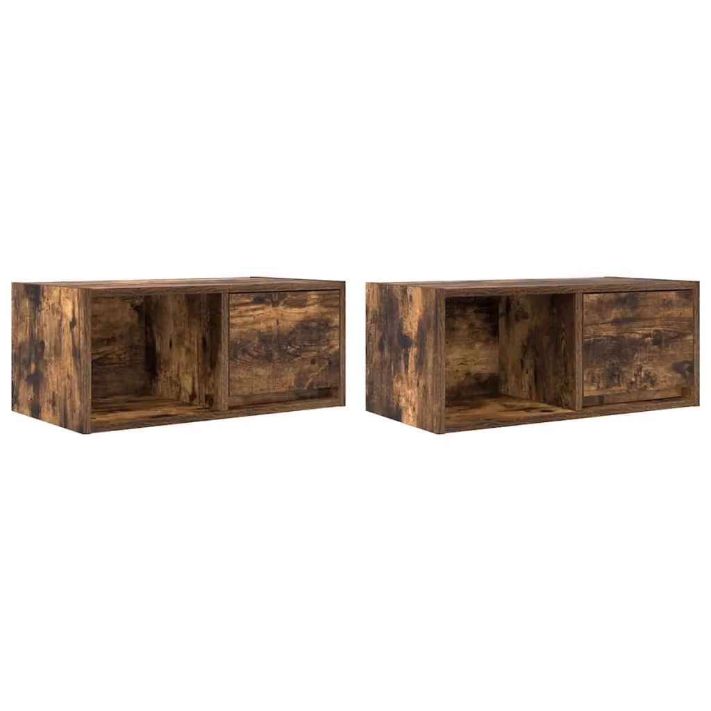 Berkfield Home 2-Piece Smoked Oak TV Cabinets in Brown, W/D/H: 60 x 31 x 25.5 cm – 2
