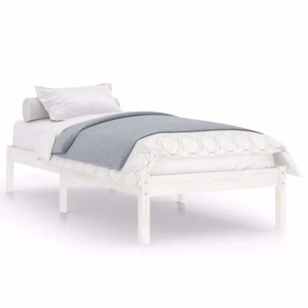 Berkfield Home White Solid Pine Wood Bed Frame W: 100 cm, D: 200 cm – 2