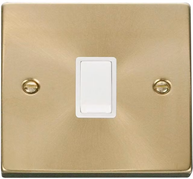 SE HOME Satin Brushed Brass 1 Gang 20A DP Surface Switch with White Plate