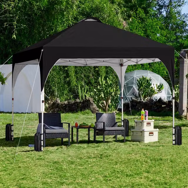Yaheetech Portable Pop Up Canopy Tent, Black, W 300 x D 300 cm, UPF 50, Steel and Polyester