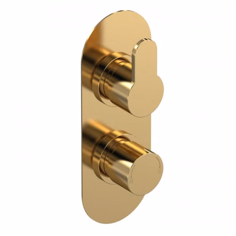 Royal Bathrooms Modern Round Concealed Twin Thermostatic Shower Valve in Brushed Brass