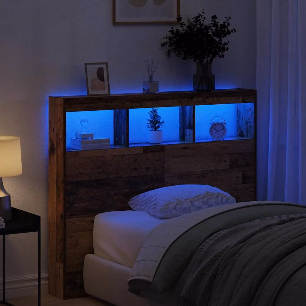 Berkfield Home Rustic Solid Reclaimed Wood Headboard with Integrated Lighting and Shelf in Brown, W/D/H: 120 x 17 x 102 cm – 3