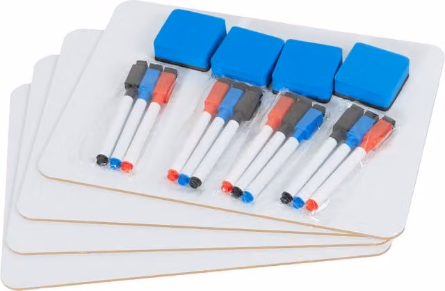 i-doodle Pack of 4 A4 Whiteboards with Erasers and 12 Pens