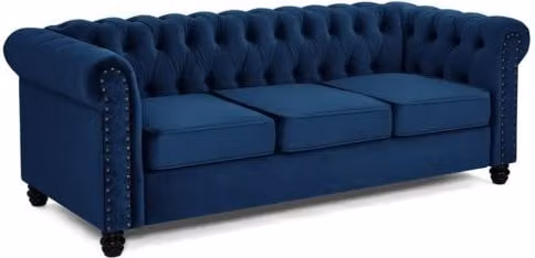 TGC Chester Blue Velvet Fabric 3 Seater Chesterfield Sofa