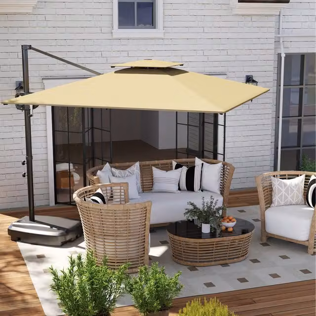 Outsunny Cantilever Garden Parasol with Weighted Base in Beige