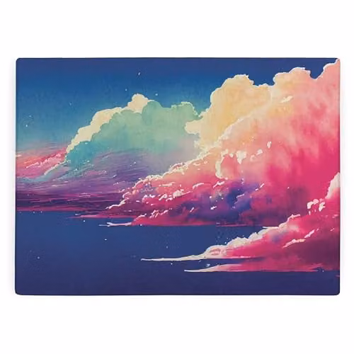 Purely Home Colourful Clouds Rectangular Glass Worktop Protector in Multicolour with Non-Slip Feet, W: 39 cm, D: 28.5 cm
