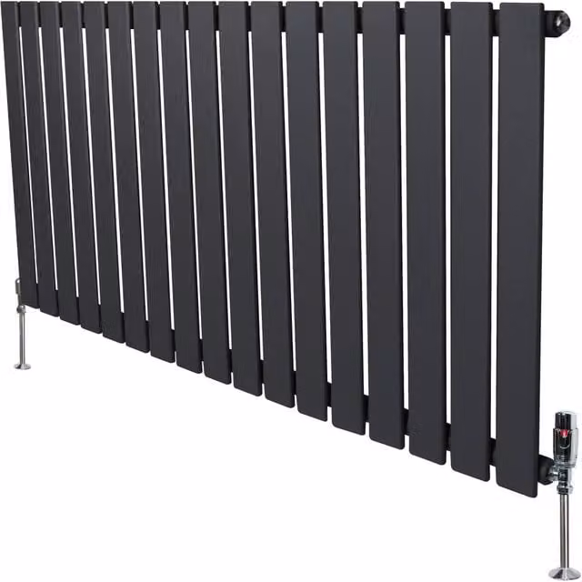 Monstershop Flat Single Column Steel Radiator and Thermostat Valves, Anthracite Grey, H: 119 cm, W: 60 cm, D: 11.9 cm – 1