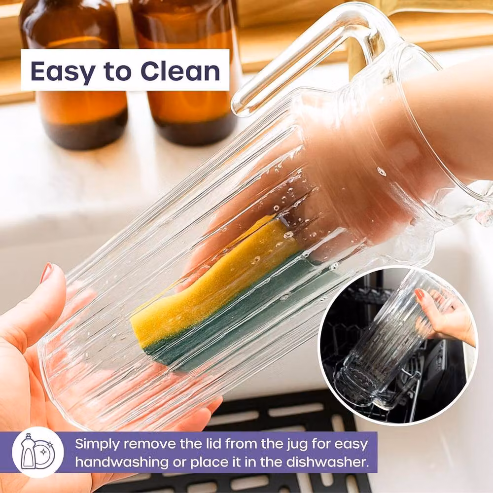 Volila 2 Pack Clear Glass Juice Jugs with Lid, 1.7 l each – 5