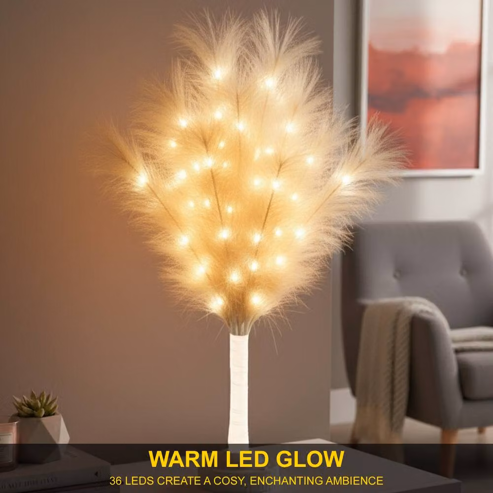 Shatchi 2-Piece Feather Tree Table Lamp with Warm White LEDs, Beige and White, Height: 70 cm – 4