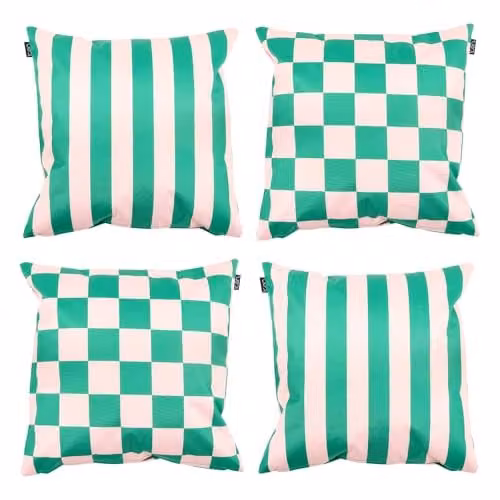 icon Checkerboard Waterproof Indoor and Outdoor Cushions, Green, 4 Pack, W/D/H: 43 x 43 x 43 cm