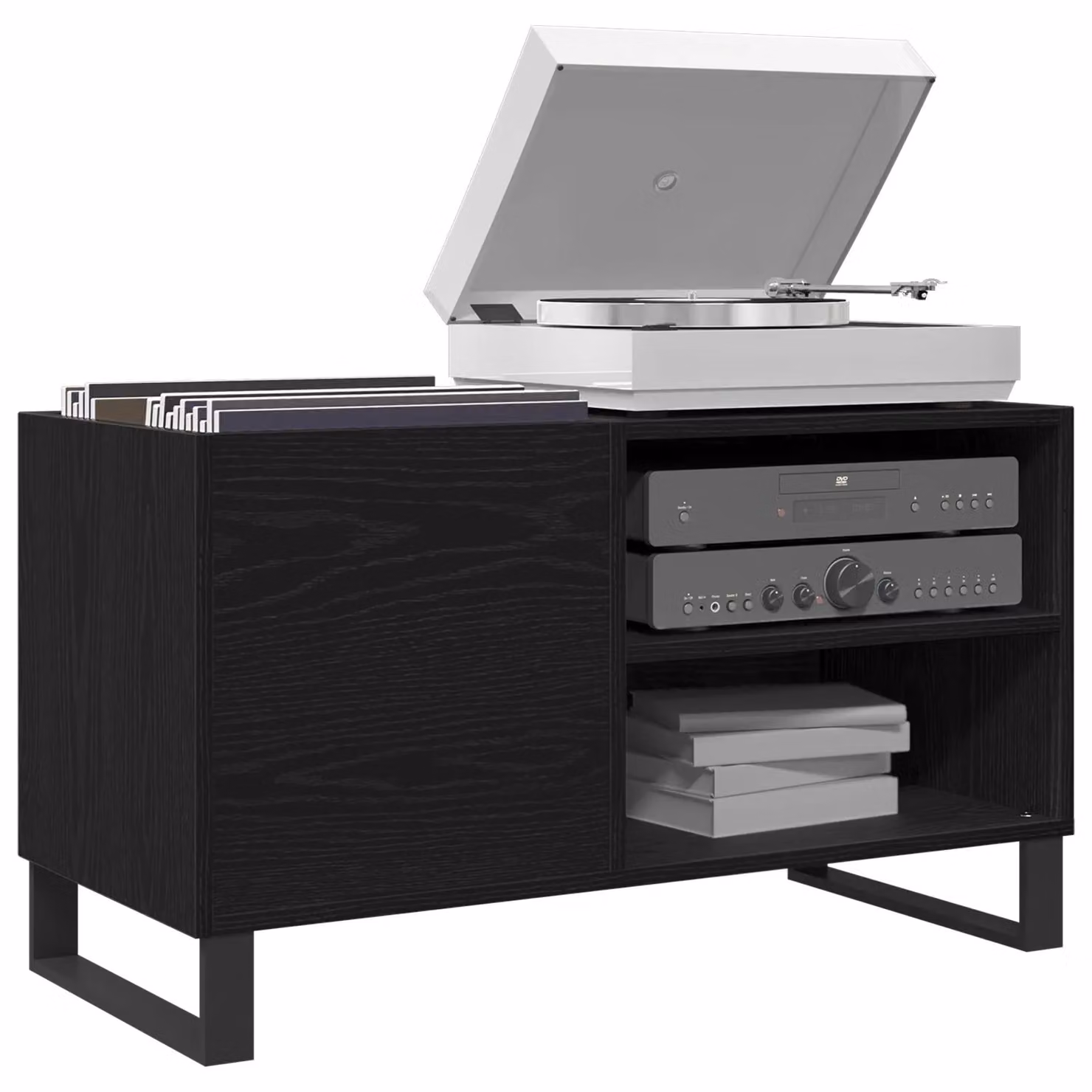 Berkfield Home Modern Record Cabinet in Black Oak, W: 84.5 cm, D: 38 cm, H: 48 cm – 3