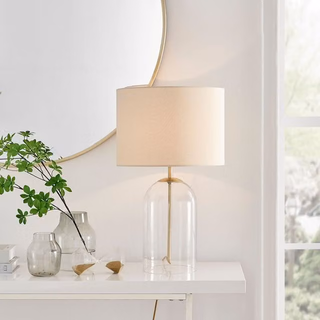 FurnitureboxUK NORA Elegant Table Bell Lamp with Bulb, Gold/Brass and Beige Shade