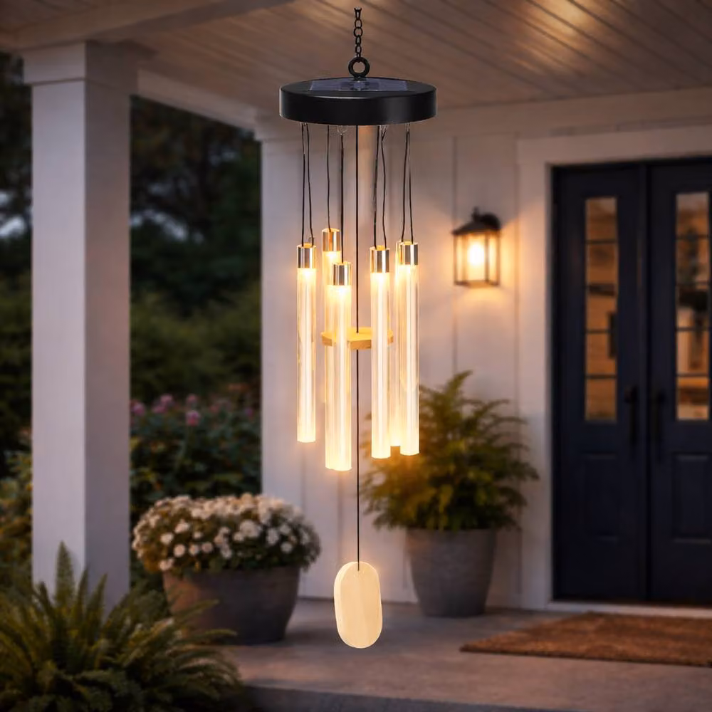 Gardenwize Solar Powered Colour Changing LED Wind Chime in Black with 4 Cylinders – 2