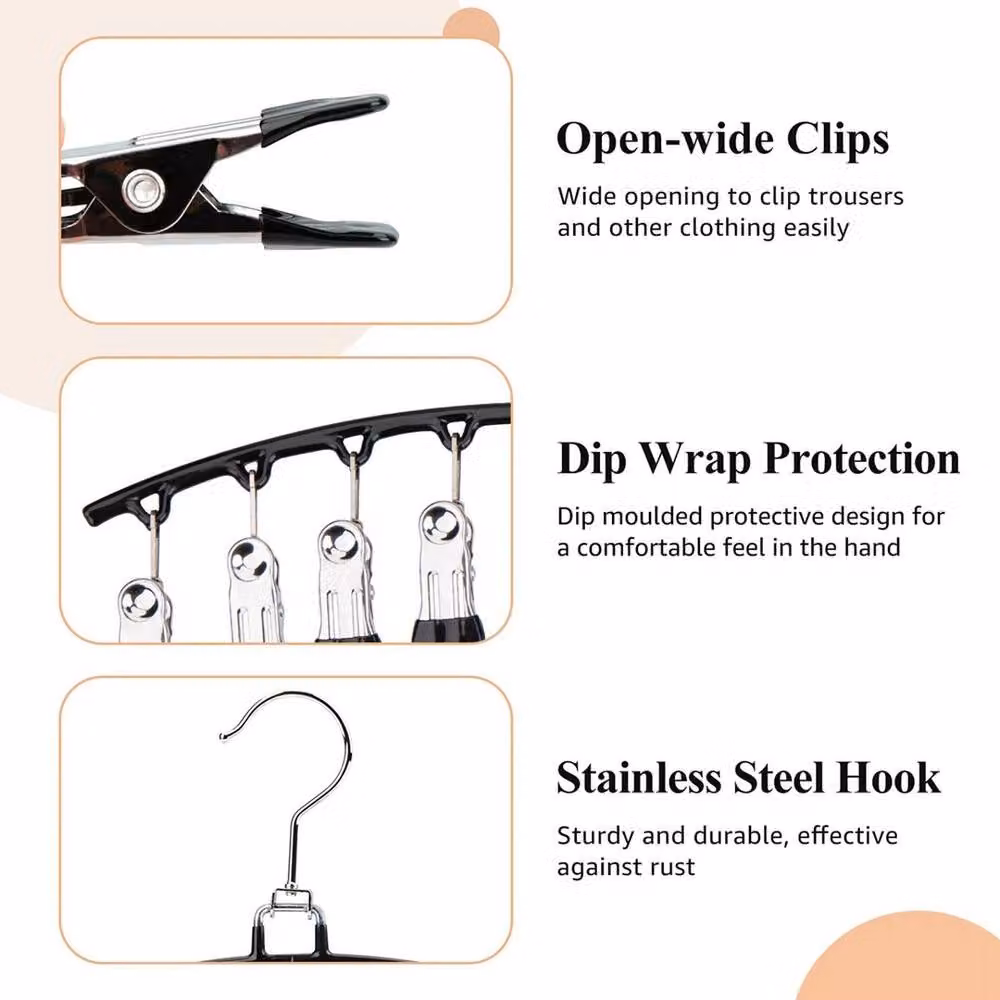 NESTLUNE 2-Piece Metal Yoga Pants Hangers with Clips in Black, W: 100 cm, D: 15 cm – 2