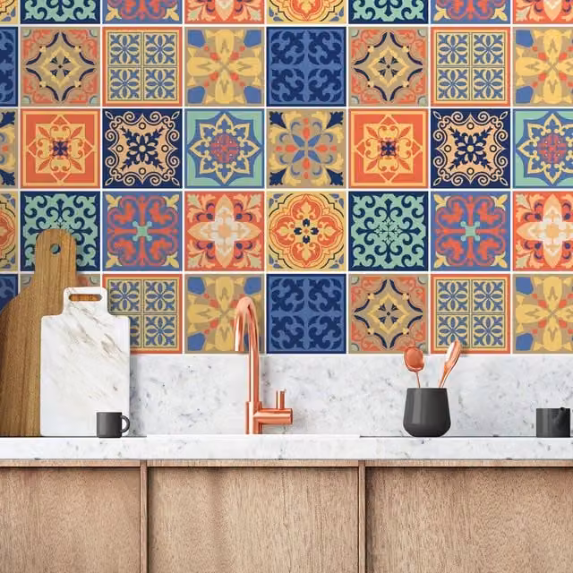 Walplus Multicolour Tile Look Wall Tile Stickers, 24 Pack, 15 x 15 x 15.5 cm