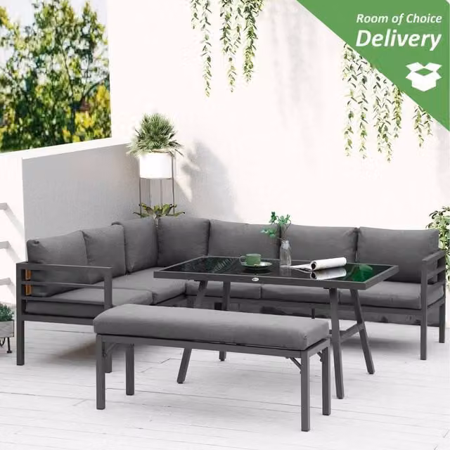 Outsunny 4 Piece Modern Aluminium Garden Dining Furniture Set in Matt Grey
