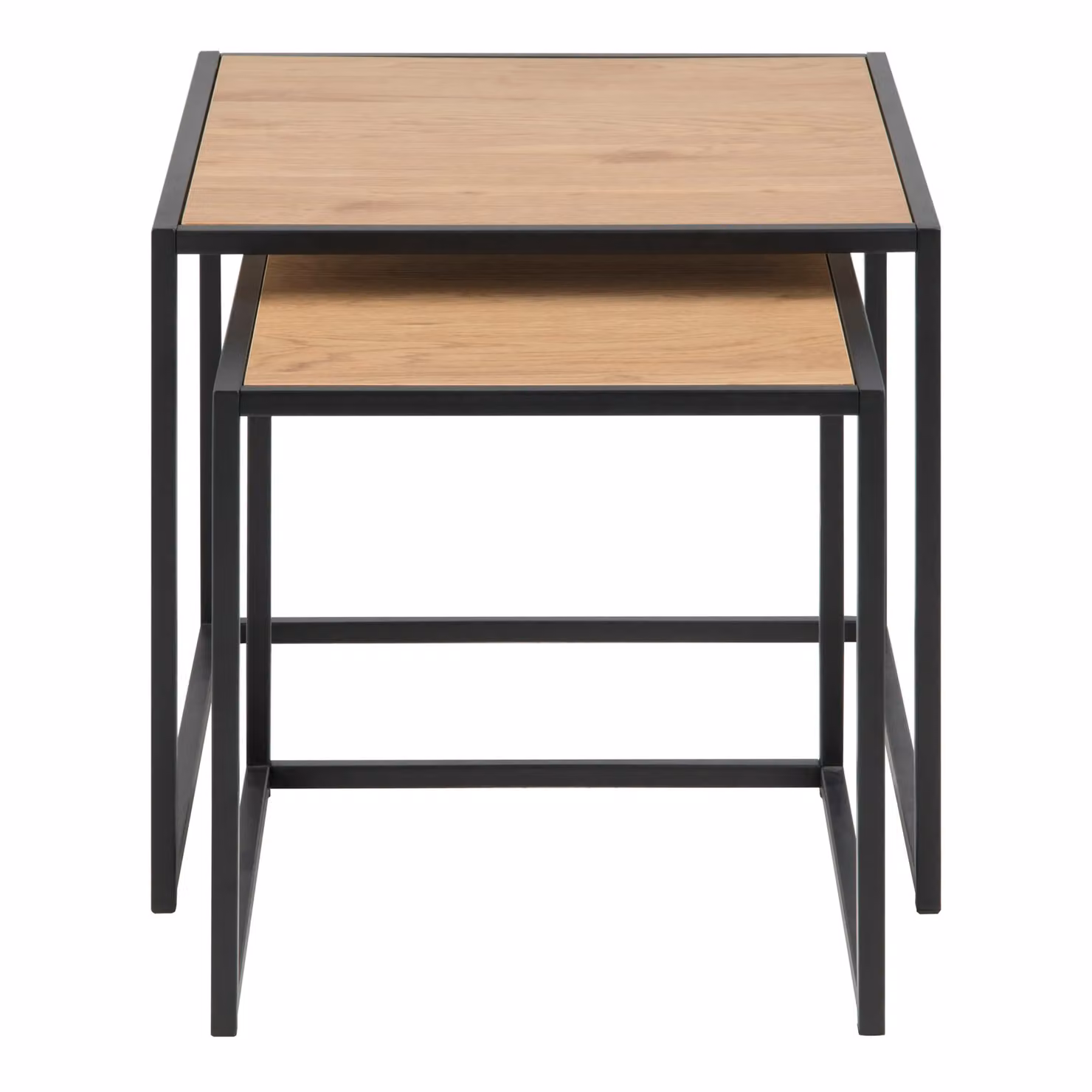 Furniture To Go Seaford Nest of Tables with Black Metal Frame and Brown Oak Wood Tops – 2