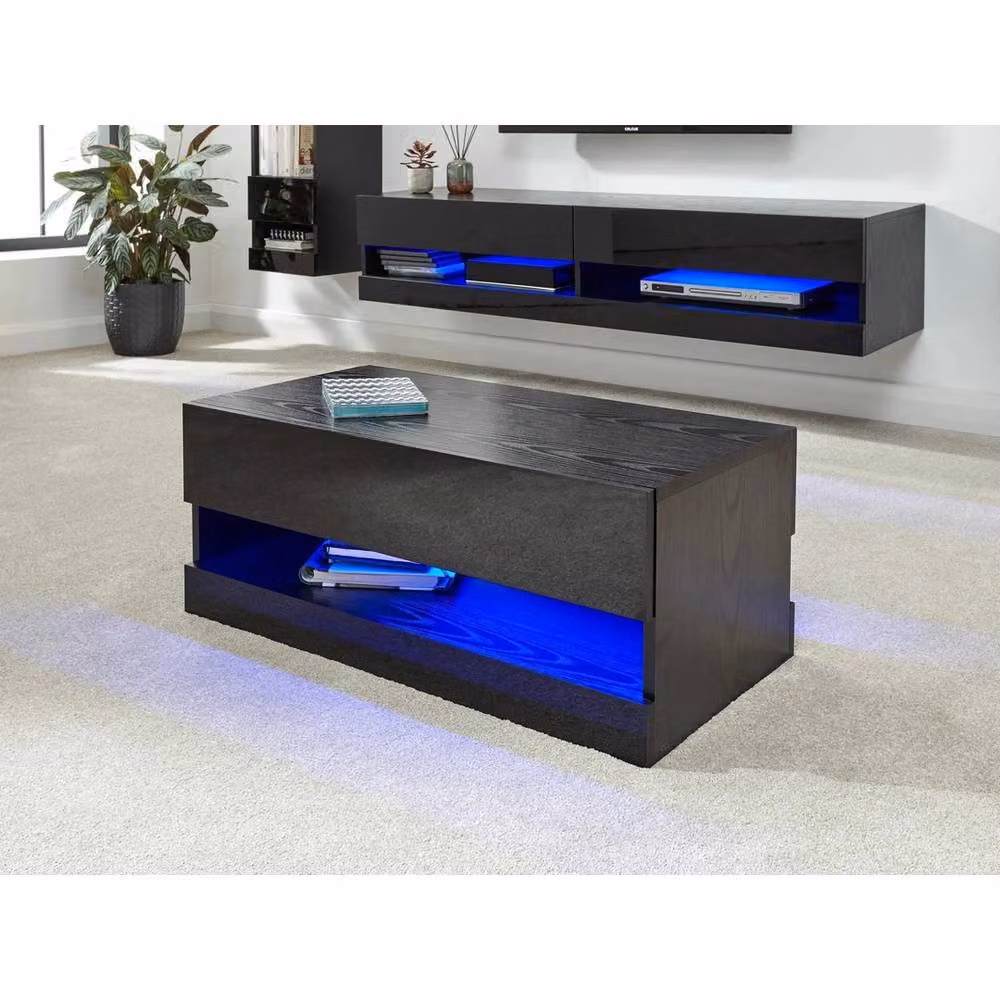 FORGEVIO Black LED Coffee Table and TV Entertainment Storage Unit with Lift Mechanism – 2
