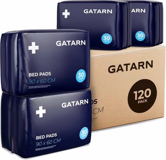 GATARN Disposable Incontinence Bed Pads for Adults and Babies, Blue, W: 60 cm, D: 90 cm, 120 Sheets – 1