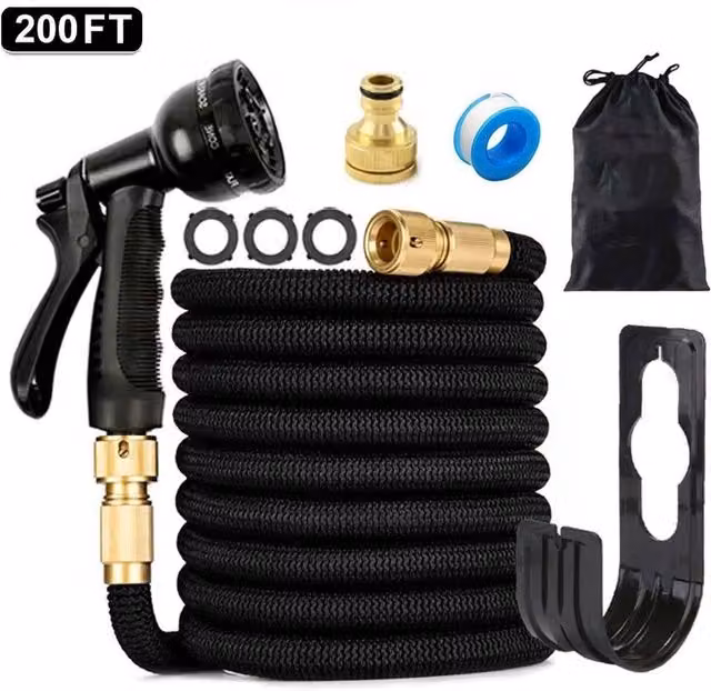 FLAVORA Heavy Duty Expandable Garden Hose Pipe Kit in Black