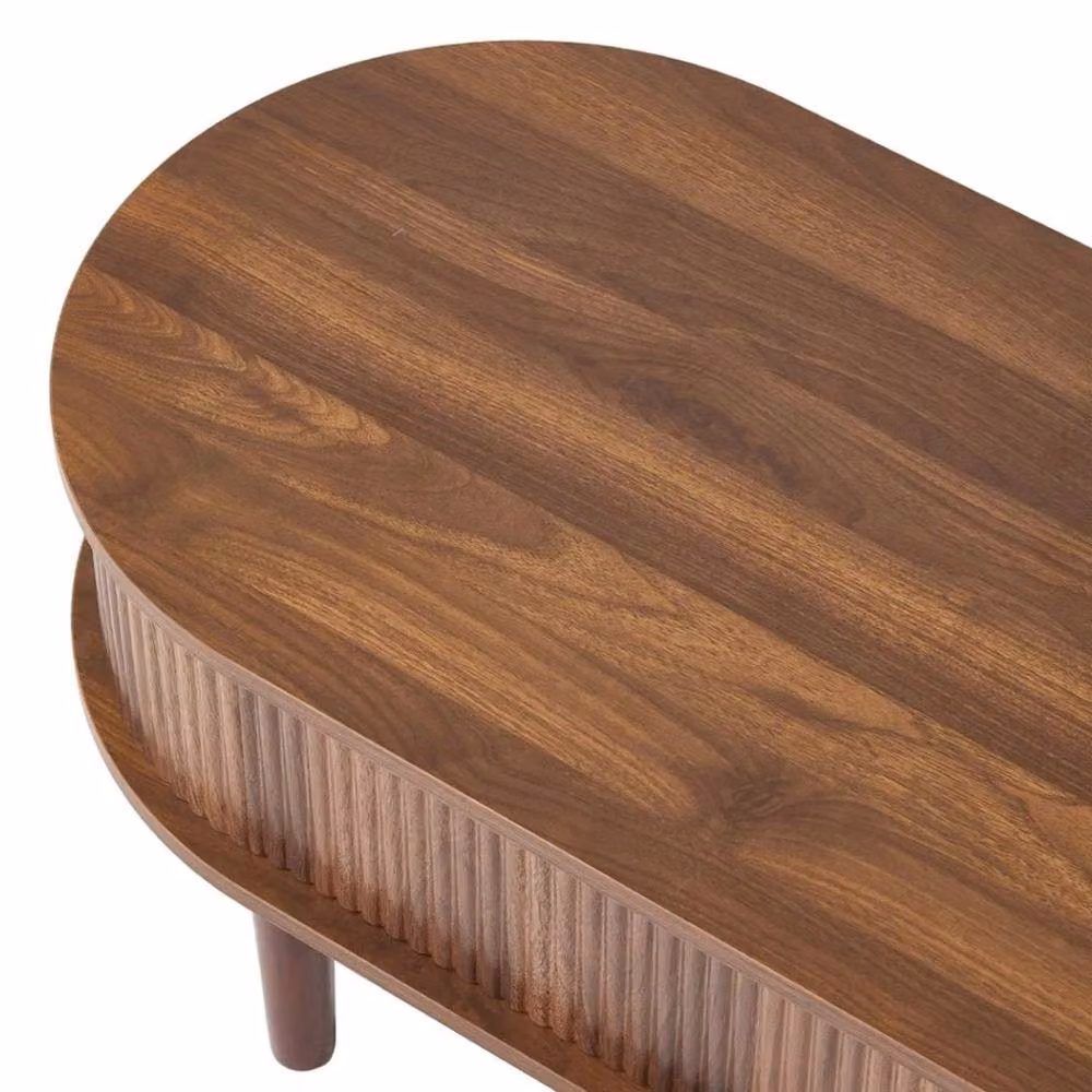 KORVIXA Walnut Oval Coffee Table with Lift Top and Storage in Brown, W: 100 cm, D: 100 cm, H: 54 cm – 3